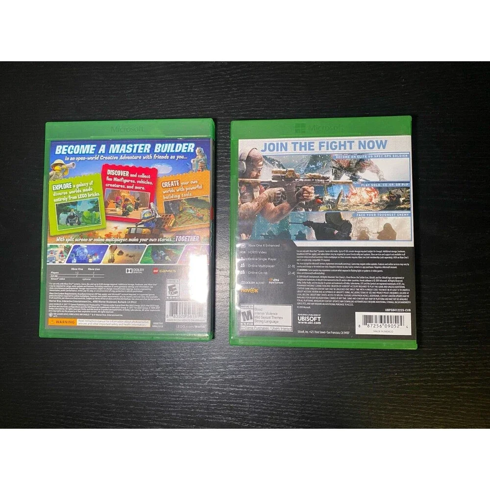 Two empty Xbox One case: Ghost Recon: Breakpoint, Lego Worlds.